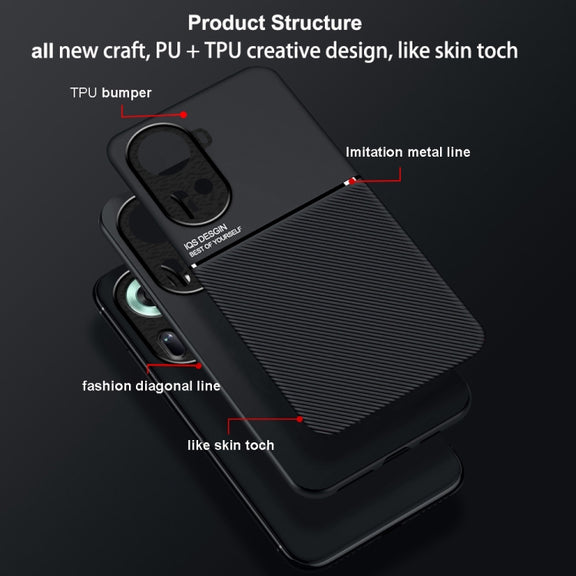 For OPPO Reno11 5G Global Classic Tilt Strip Grain Magnetic PC Hybrid TPU Phone Case(Blue)