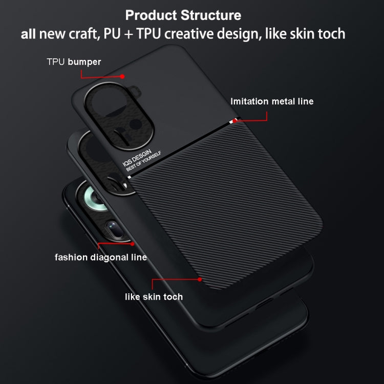 For OPPO Reno11 5G Global Classic Tilt Strip Grain Magnetic PC Hybrid TPU Phone Case(Blue)