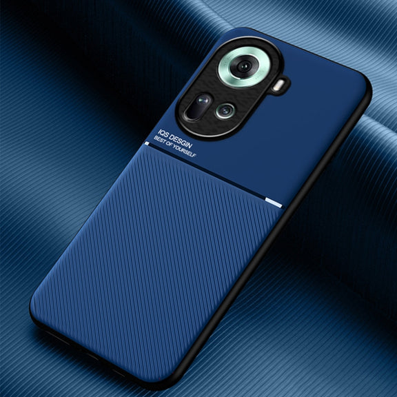 For OPPO Reno11 5G Global Classic Tilt Strip Grain Magnetic PC Hybrid TPU Phone Case(Blue)