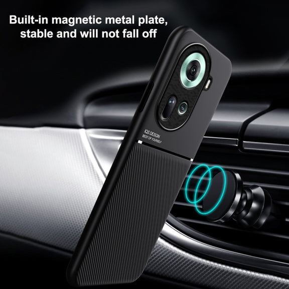 For OPPO Reno11 5G Global Classic Tilt Strip Grain Magnetic PC Hybrid TPU Phone Case(Blue)