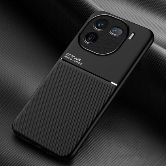 For vivo iQOO 12 Classic Tilt Strip Grain Magnetic Shockproof PC + TPU Phone Case(Black)