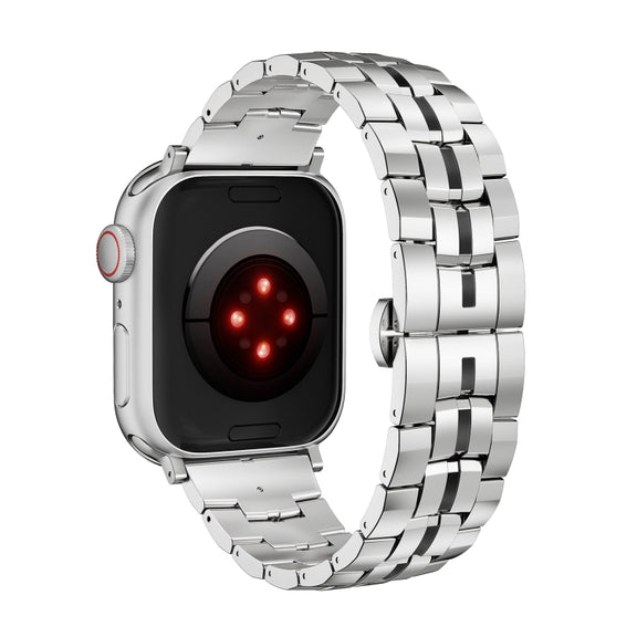 For Apple Watch Series 9 45mm Butterfly Buckle 5-Beads Metal Watch Band(Silver Black)