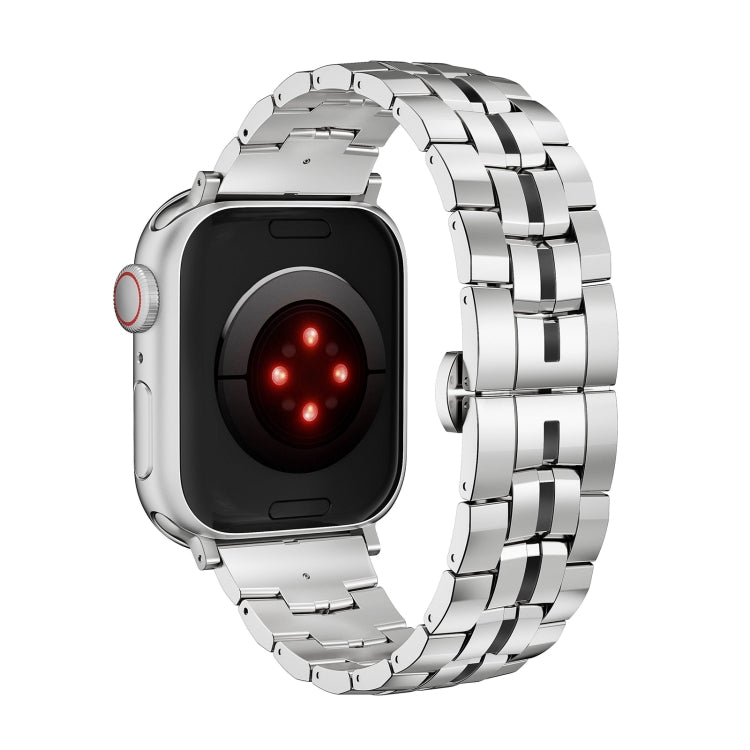 For Apple Watch Series 9 45mm Butterfly Buckle 5-Beads Metal Watch Band(Silver Black)