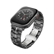 For Apple Watch SE 40mm Butterfly Buckle 5-Beads Metal Watch Band(Black Silver)