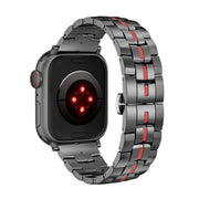 For Apple Watch Series 2 42mm Butterfly Buckle 5-Beads Metal Watch Band(Black Red)
