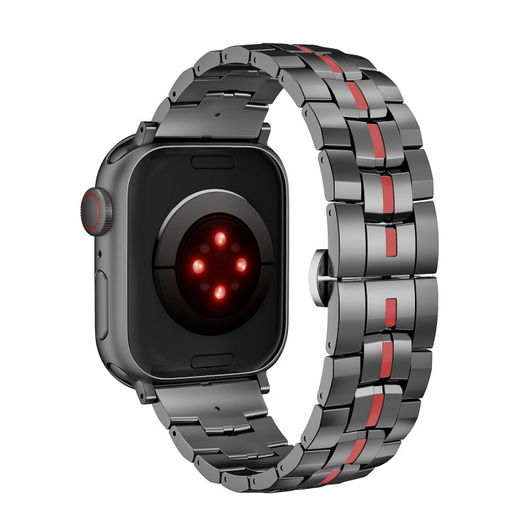 For Apple Watch Series 2 38mm Butterfly Buckle 5-Beads Metal Watch Band(Black Red)