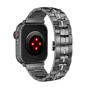 For Apple Watch 42mm Butterfly Buckle 5-Beads Metal Watch Band(Black Silver)