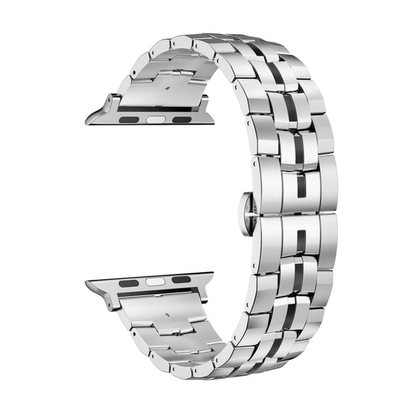 For Apple Watch 42mm Butterfly Buckle 5-Beads Metal Watch Band(Silver Black)