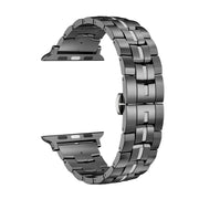 For Apple Watch 38mm Butterfly Buckle 5-Beads Metal Watch Band(Black Silver)