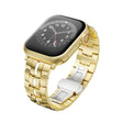 For Apple Watch 38mm Butterfly Buckle 5-Beads Metal Watch Band(Gold White) - Watch Bands by PMC TechLife | Online Shopping South Africa | PMC TechLife