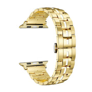 For Apple Watch 38mm Butterfly Buckle 5-Beads Metal Watch Band(Gold White)