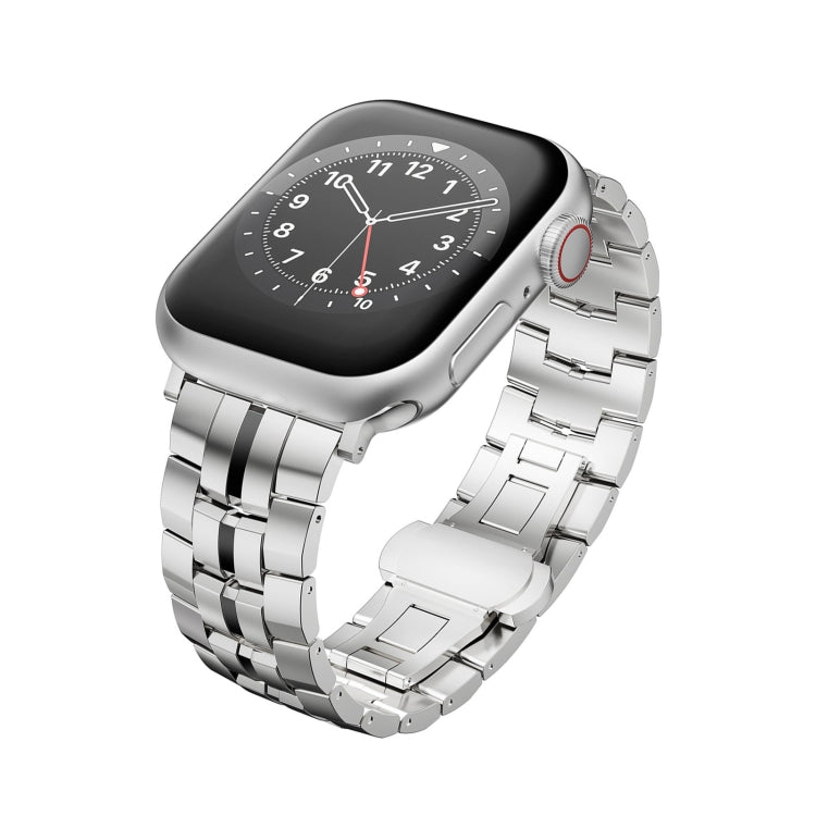 For Apple Watch 38mm Butterfly Buckle 5-Beads Metal Watch Band(Silver Black)
