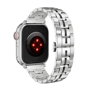 For Apple Watch 38mm Butterfly Buckle 5-Beads Metal Watch Band(Silver Black)