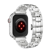 For Apple Watch 38mm Butterfly Buckle 5-Beads Metal Watch Band(Silver White)