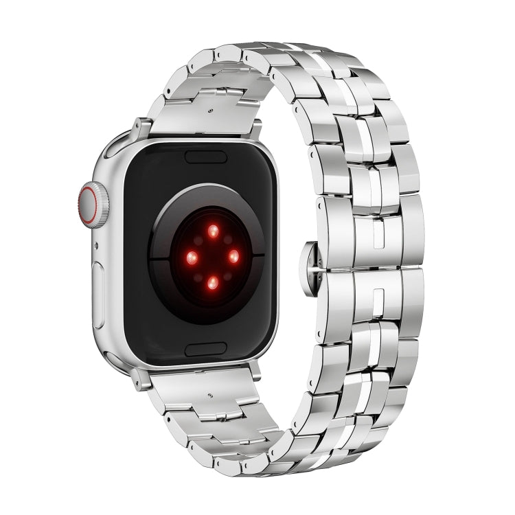 For Apple Watch 38mm Butterfly Buckle 5-Beads Metal Watch Band(Silver White)