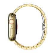 For Apple Watch 38mm Butterfly Buckle 5-Beads Metal Watch Band(Black Silver)