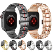 For Apple Watch 38mm Butterfly Buckle 5-Beads Metal Watch Band(Black Silver)