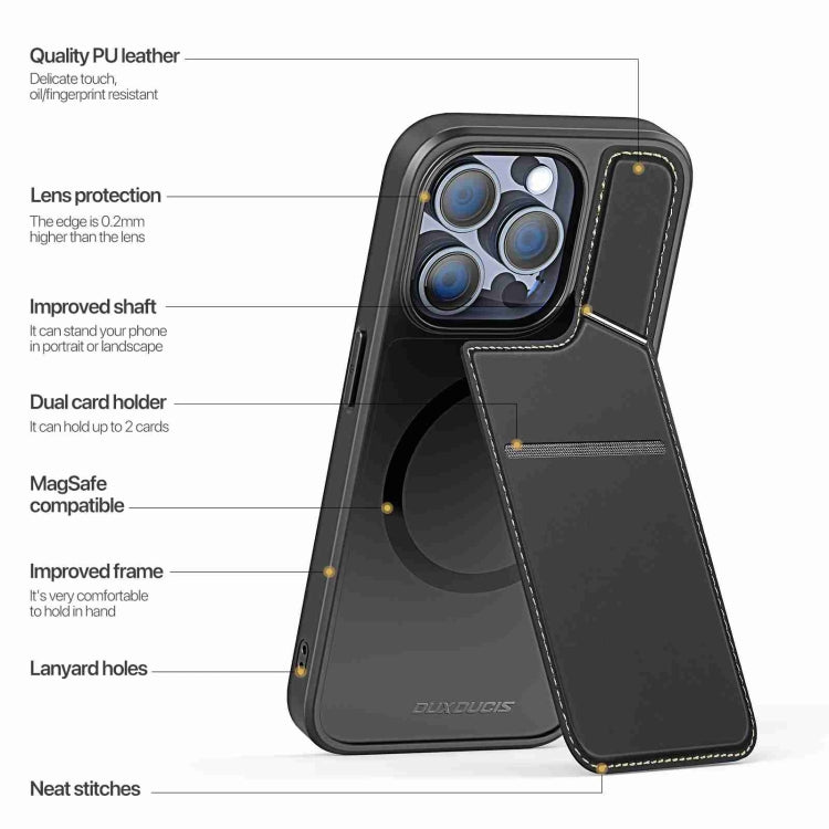 For iPhone 15 Pro DUX DUCIS Rafi II Series MagSafe Magnetic Holder RFID Phone Case(Black)