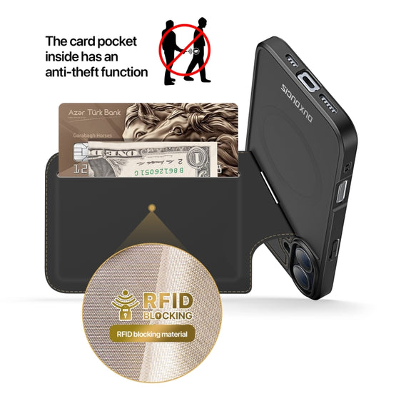 For iPhone 16 DUX DUCIS Rafi II Series MagSafe Magnetic Holder RFID Phone Case(Black)