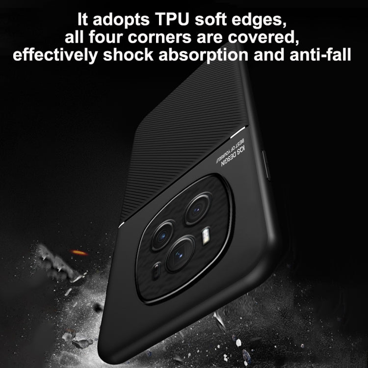 For Honor Magic6 Pro Classic Tilt Strip Grain Magnetic PC Hybrid TPU Phone Case(Black)