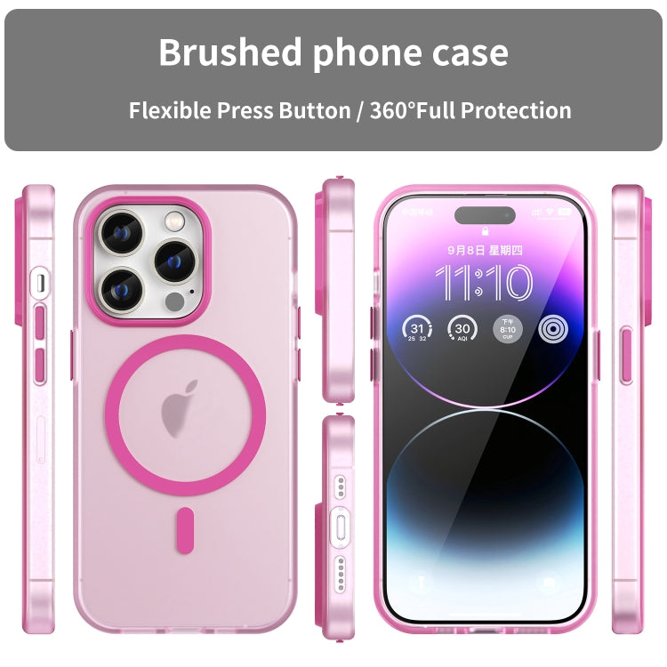 For iPhone 14 Pro MagSafe Frosted Translucent TPU + PC Full Coverage Phone Case(Pink)