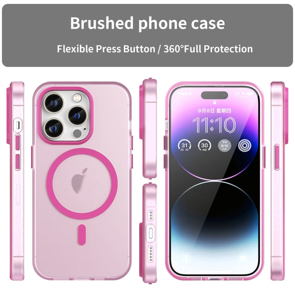 For iPhone 14 Pro MagSafe Frosted Translucent TPU + PC Full Coverage Phone Case(Pink)