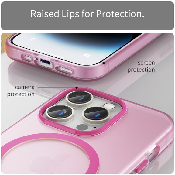 For iPhone 14 Pro MagSafe Frosted Translucent TPU + PC Full Coverage Phone Case(Pink)