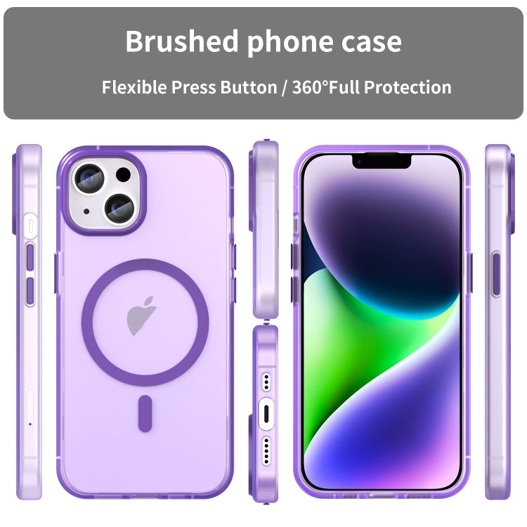 For iPhone 14 MagSafe Frosted Translucent TPU + PC Full Coverage Phone Case(Dark Purple)