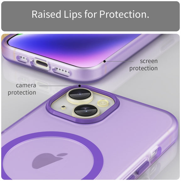 For iPhone 14 MagSafe Frosted Translucent TPU + PC Full Coverage Phone Case(Dark Purple)