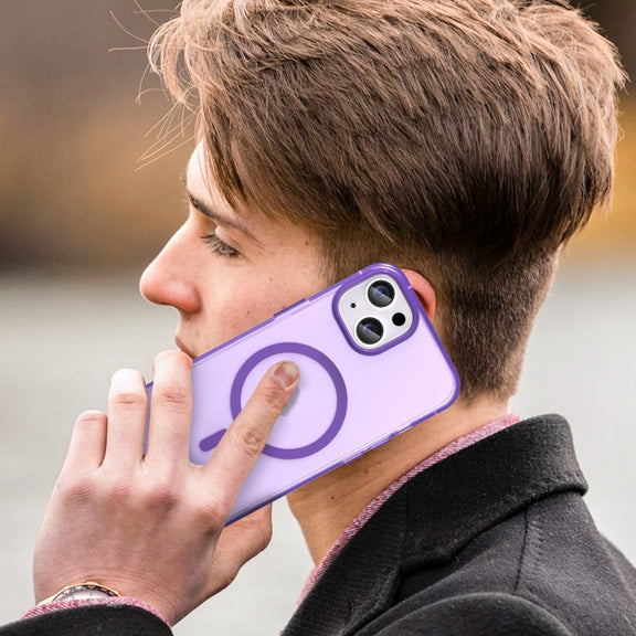 For iPhone 14 MagSafe Frosted Translucent TPU + PC Full Coverage Phone Case(Dark Purple)