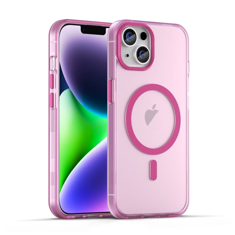 For iPhone 14 MagSafe Frosted Translucent TPU + PC Full Coverage Phone Case(Pink)