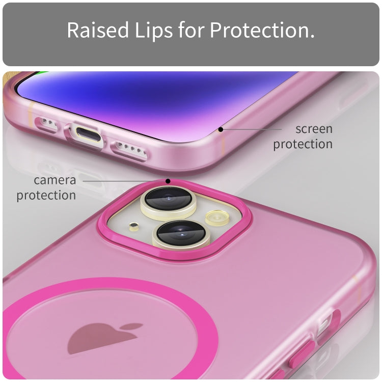 For iPhone 14 MagSafe Frosted Translucent TPU + PC Full Coverage Phone Case(Pink)