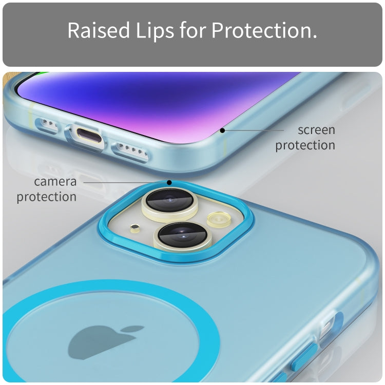 For iPhone 14 Plus MagSafe Frosted Translucent TPU + PC Full Coverage Phone Case(Blue)
