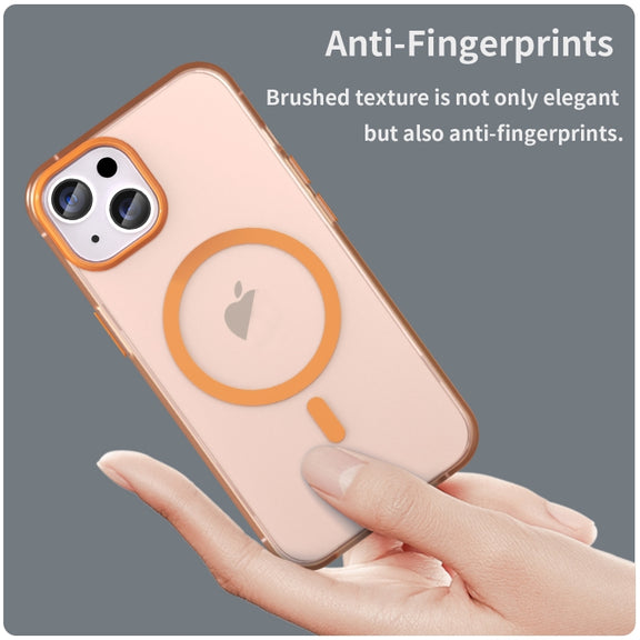 For iPhone 14 Plus MagSafe Frosted Translucent TPU + PC Full Coverage Phone Case(Orange)