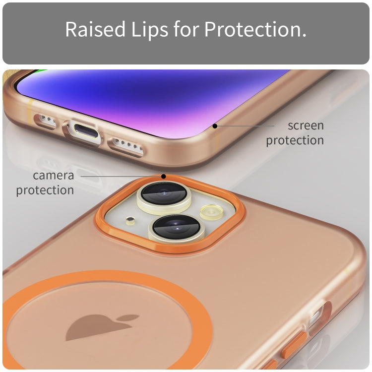 For iPhone 14 Plus MagSafe Frosted Translucent TPU + PC Full Coverage Phone Case(Orange)