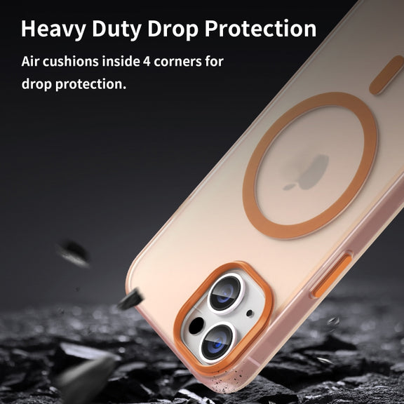 For iPhone 14 Plus MagSafe Frosted Translucent TPU + PC Full Coverage Phone Case(Orange)
