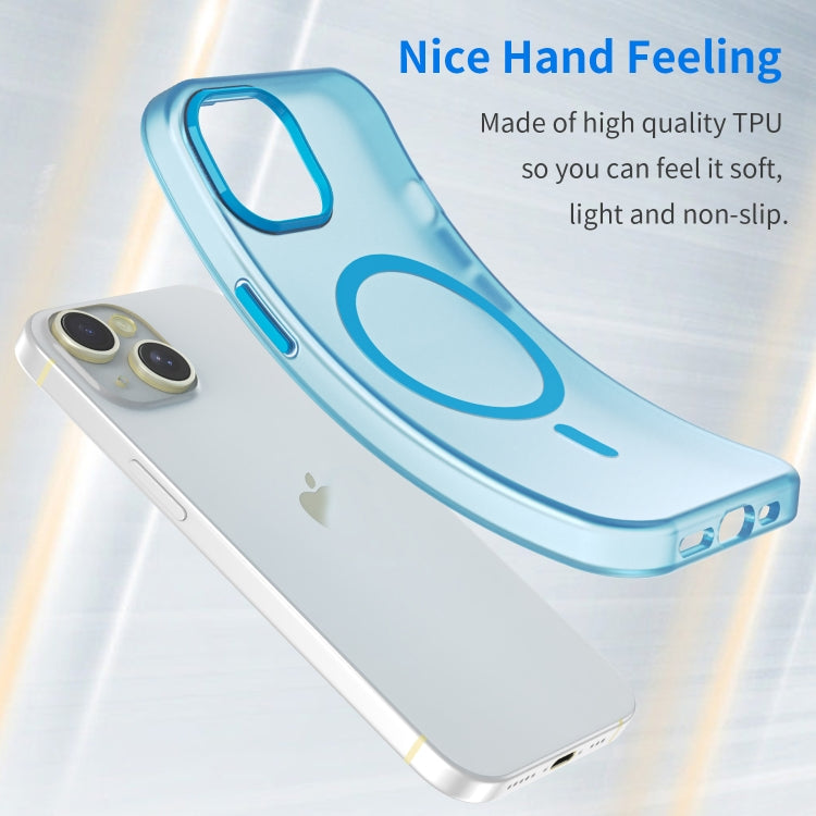 For iPhone 15 MagSafe Frosted Translucent TPU + PC Full Coverage Phone Case(Blue)