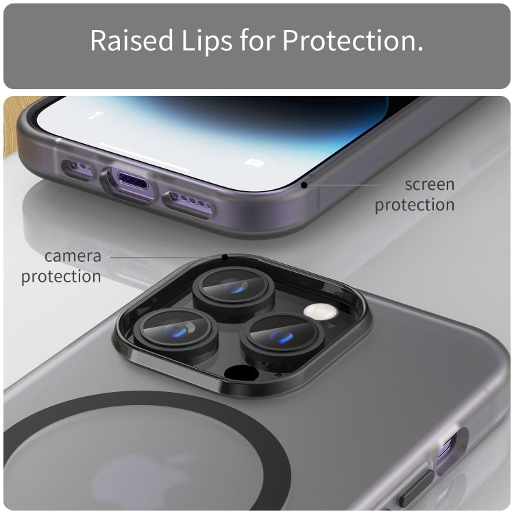 For iPhone 15 Pro MagSafe Frosted Translucent TPU + PC Full Coverage Phone Case(Black)