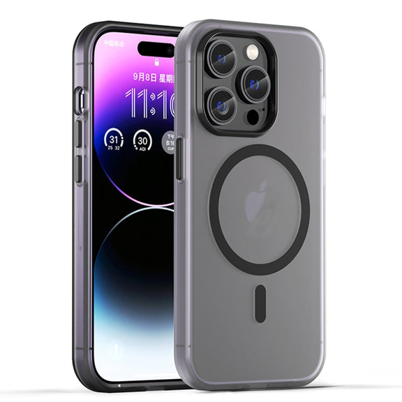 For iPhone 15 Pro MagSafe Frosted Translucent TPU + PC Full Coverage Phone Case(Black)