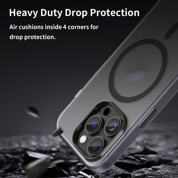 For iPhone 15 Pro MagSafe Frosted Translucent TPU + PC Full Coverage Phone Case(Black)
