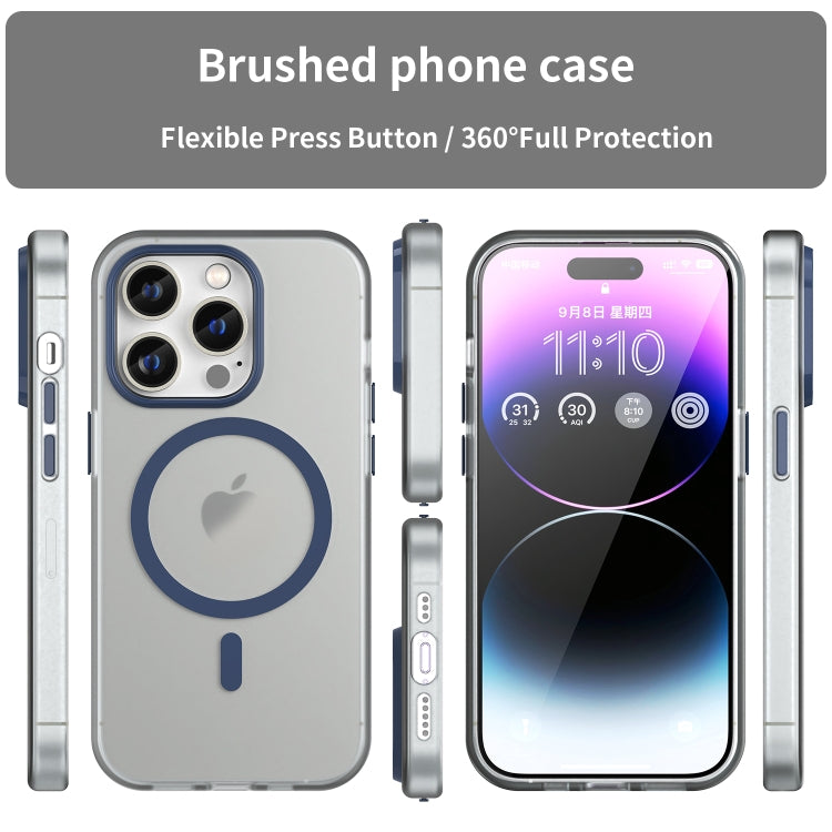 For iPhone 15 Pro MagSafe Frosted Translucent TPU + PC Full Coverage Phone Case(Dark Blue)