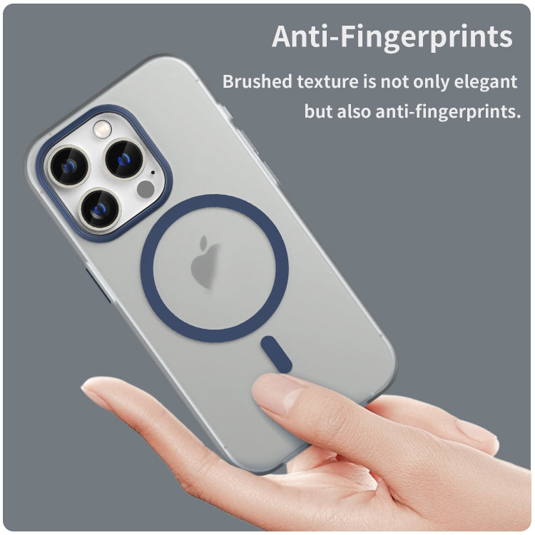 For iPhone 15 Pro MagSafe Frosted Translucent TPU + PC Full Coverage Phone Case(Dark Blue)