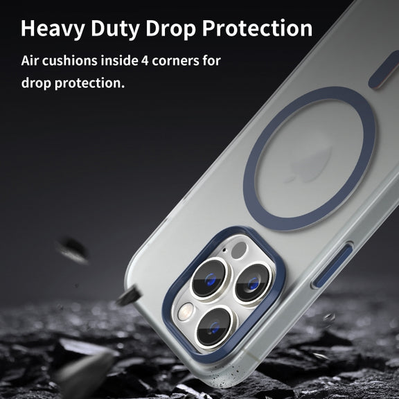 For iPhone 15 Pro MagSafe Frosted Translucent TPU + PC Full Coverage Phone Case(Dark Blue)