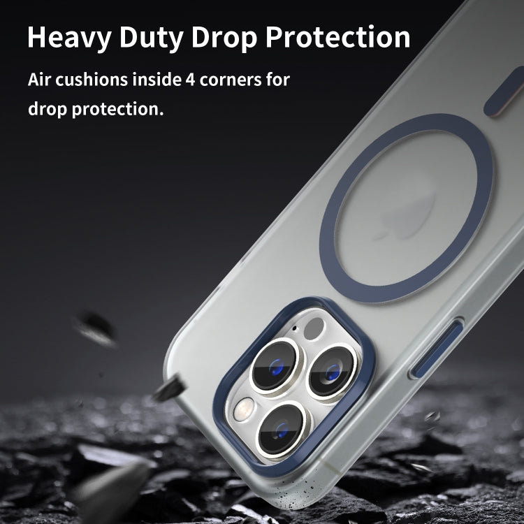 For iPhone 15 Pro MagSafe Frosted Translucent TPU + PC Full Coverage Phone Case(Dark Blue)