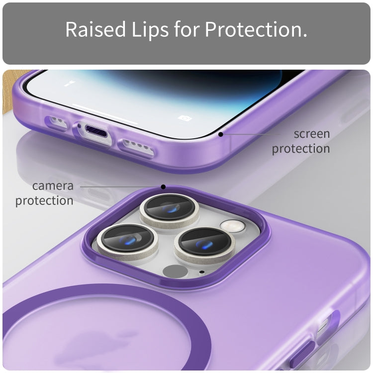 For iPhone 15 Pro MagSafe Frosted Translucent TPU + PC Full Coverage Phone Case(Dark Purple)