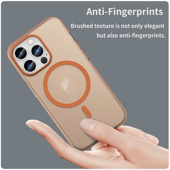 For iPhone 13 Pro MagSafe Frosted Translucent TPU + PC Full Coverage Phone Case(Orange)