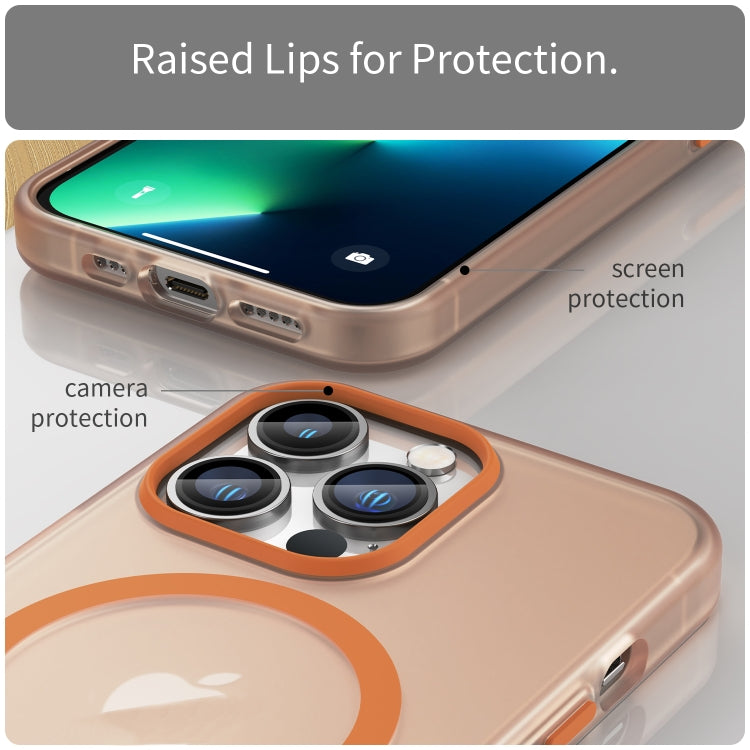 For iPhone 13 Pro MagSafe Frosted Translucent TPU + PC Full Coverage Phone Case(Orange)