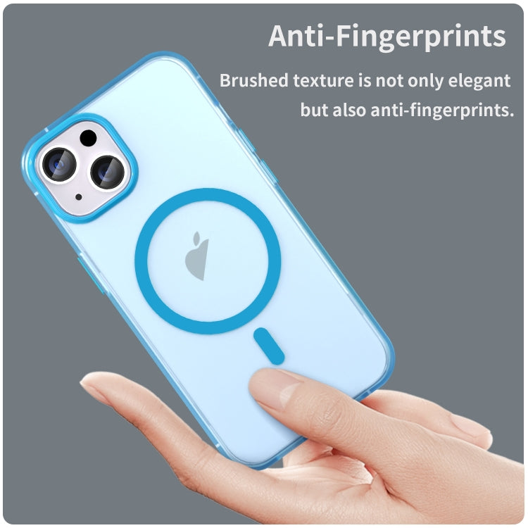 For iPhone 16 MagSafe Frosted Translucent TPU + PC Full Coverage Phone Case(Blue)