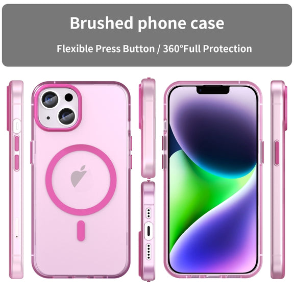 For iPhone 16 MagSafe Frosted Translucent TPU + PC Full Coverage Phone Case(Pink)