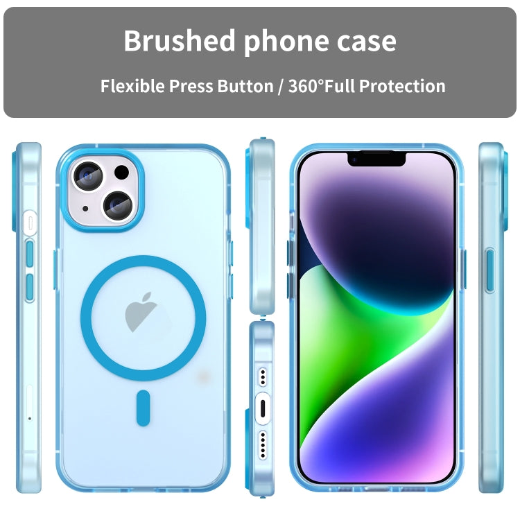 For iPhone 16 Plus MagSafe Frosted Translucent TPU + PC Full Coverage Phone Case(Blue)